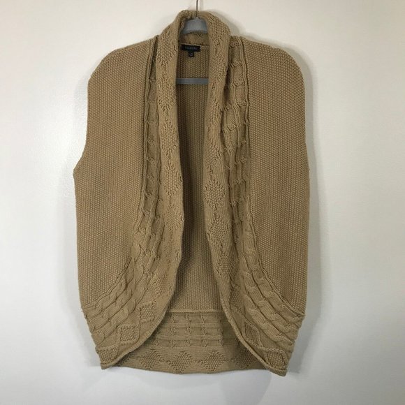 Talbots Sweaters - Talbots Sweater Vest Size L / XL Camel Brown Open Front Wool Cable Knit